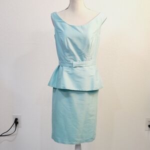 Alfred Sung D634 Peplum Belted Dress, Light Turquoise Sz 8
